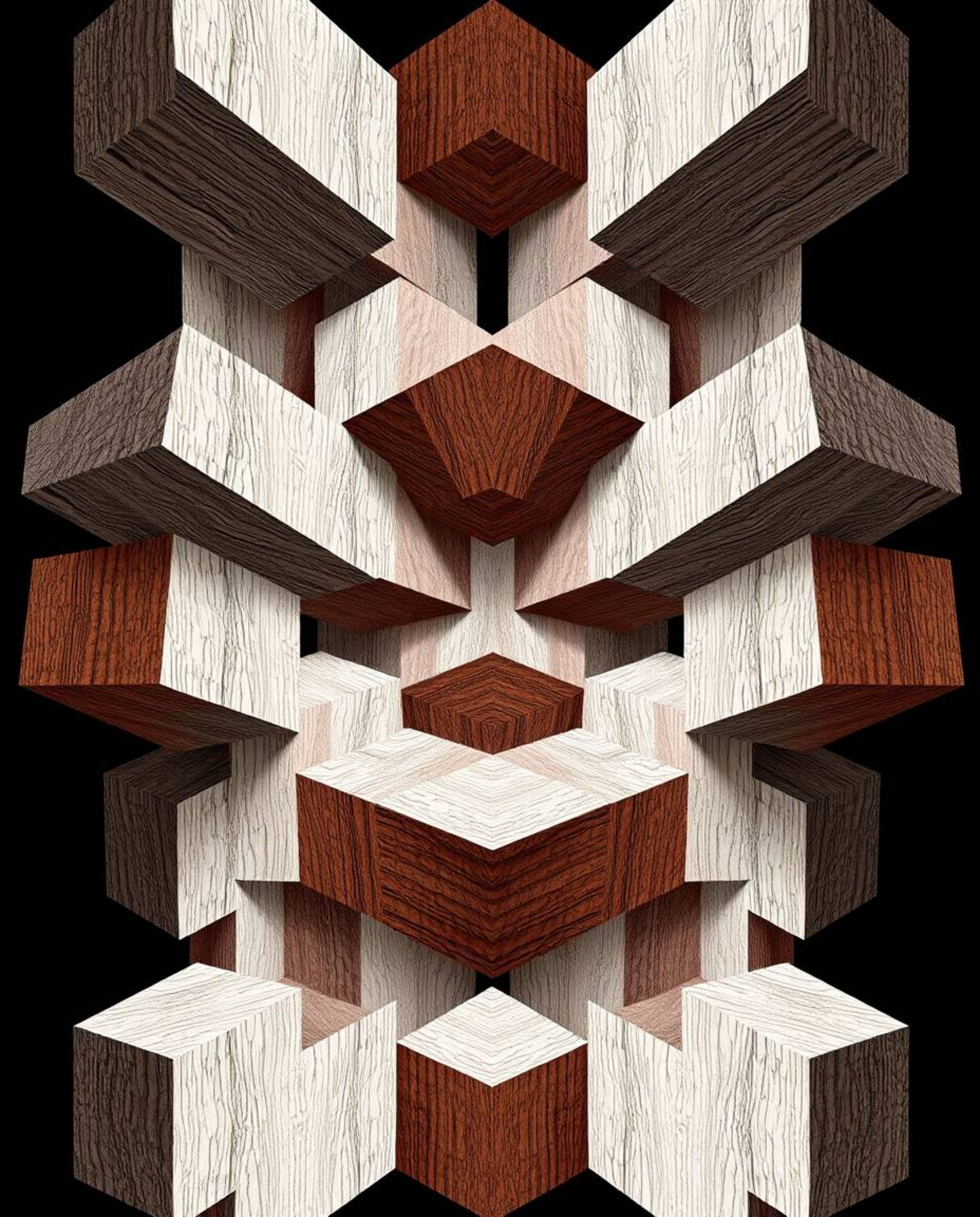 A distinct split composition featuring an adorable and cute repetitive cube pattern inspired by Escher-style impossible geome