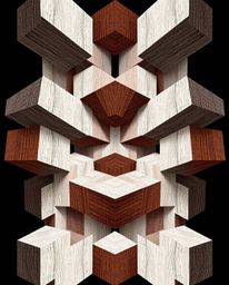 A distinct split composition featuring an adorable and cute repetitive cube pattern inspired by Escher-style impossible geome