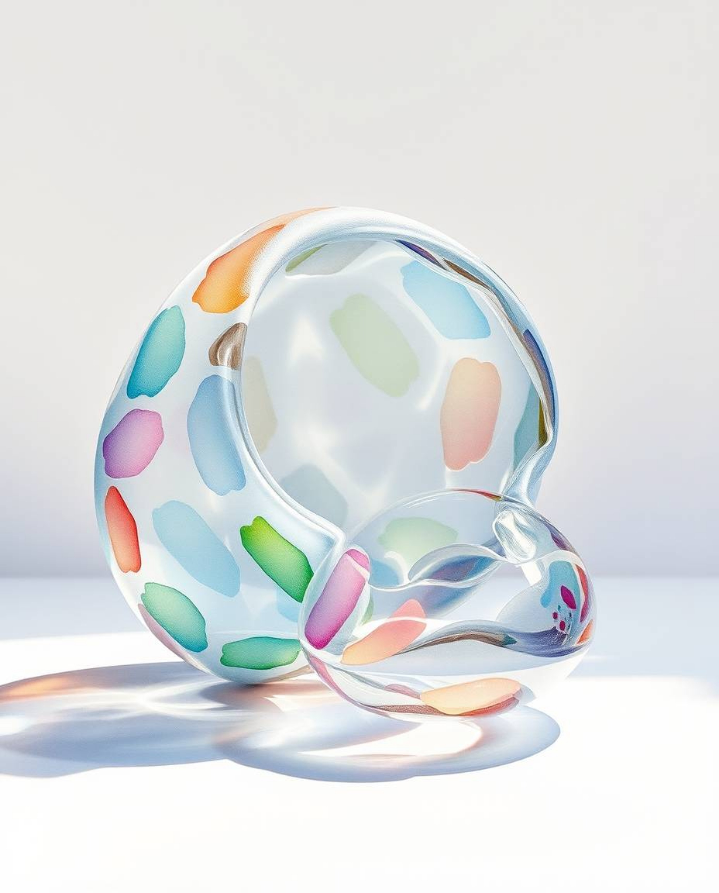 Delicate watercolor washes and fluid brushstrokes bring to life sculptural 3D mercury shapes under strong, hard studio lighti