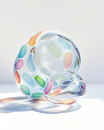 Delicate watercolor washes and fluid brushstrokes bring to life sculptural 3D mercury shapes under strong, hard studio lighti