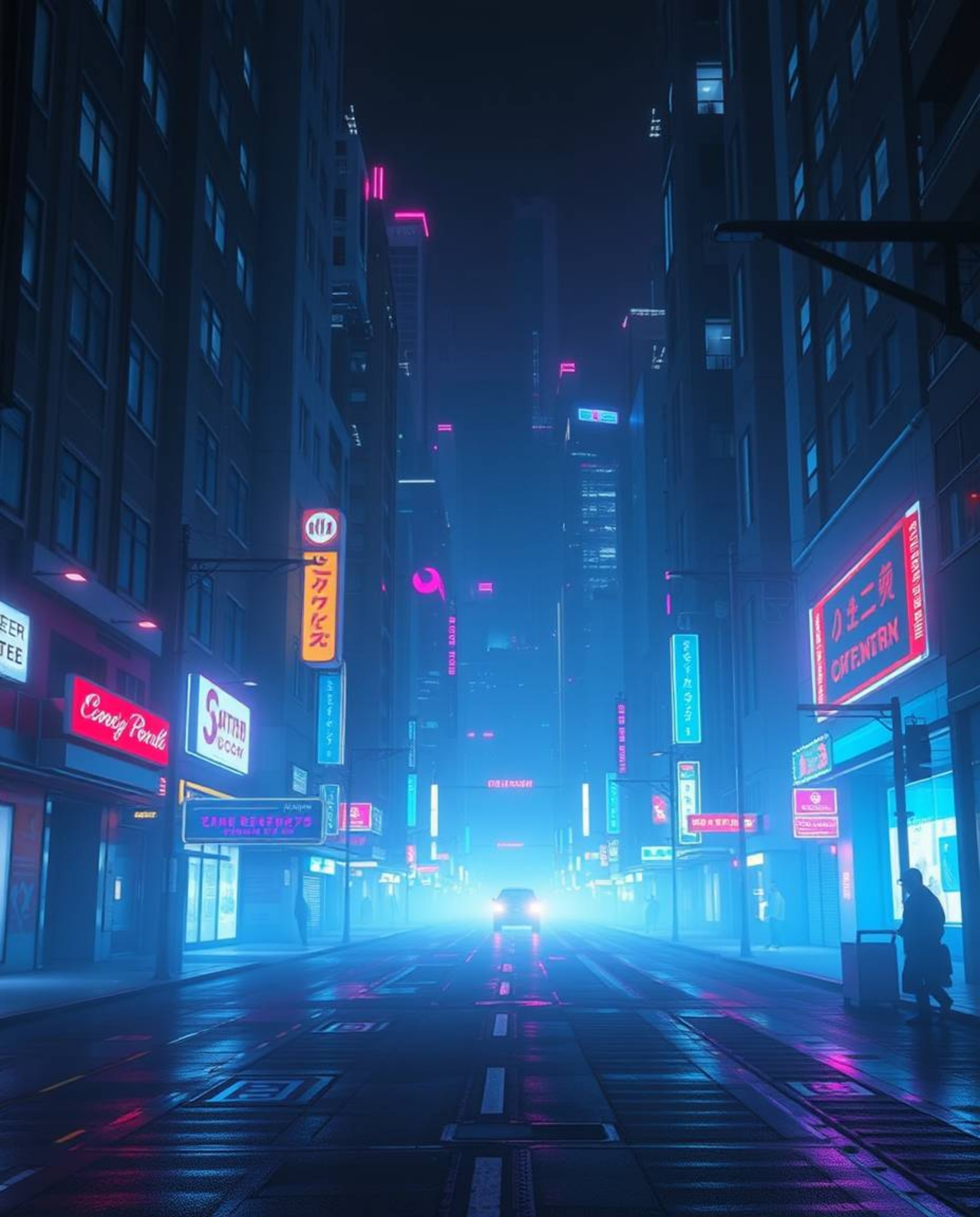 A captivating image showcasing a pixelated cyberpunk street scene bathed in soft, iridescent light.  The scene features a gli