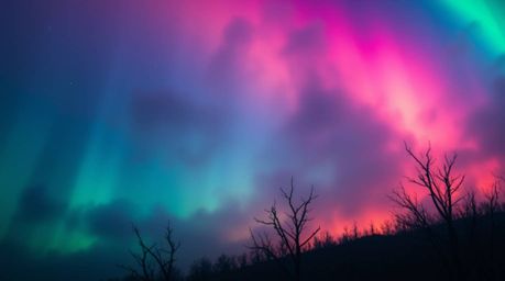This image evokes an eerie and creepy atmosphere through the use of iridescent colors overlaid on a gradient texture inspired