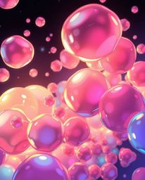 An Isekai anime-inspired illustration showcases intensely lit, floating 3D blobs of fluid jelly in a captivating display of v