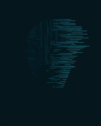 Explore a modern flat design where a digital glitch dramatically transforms a human face into a vibrant data stream. The artw