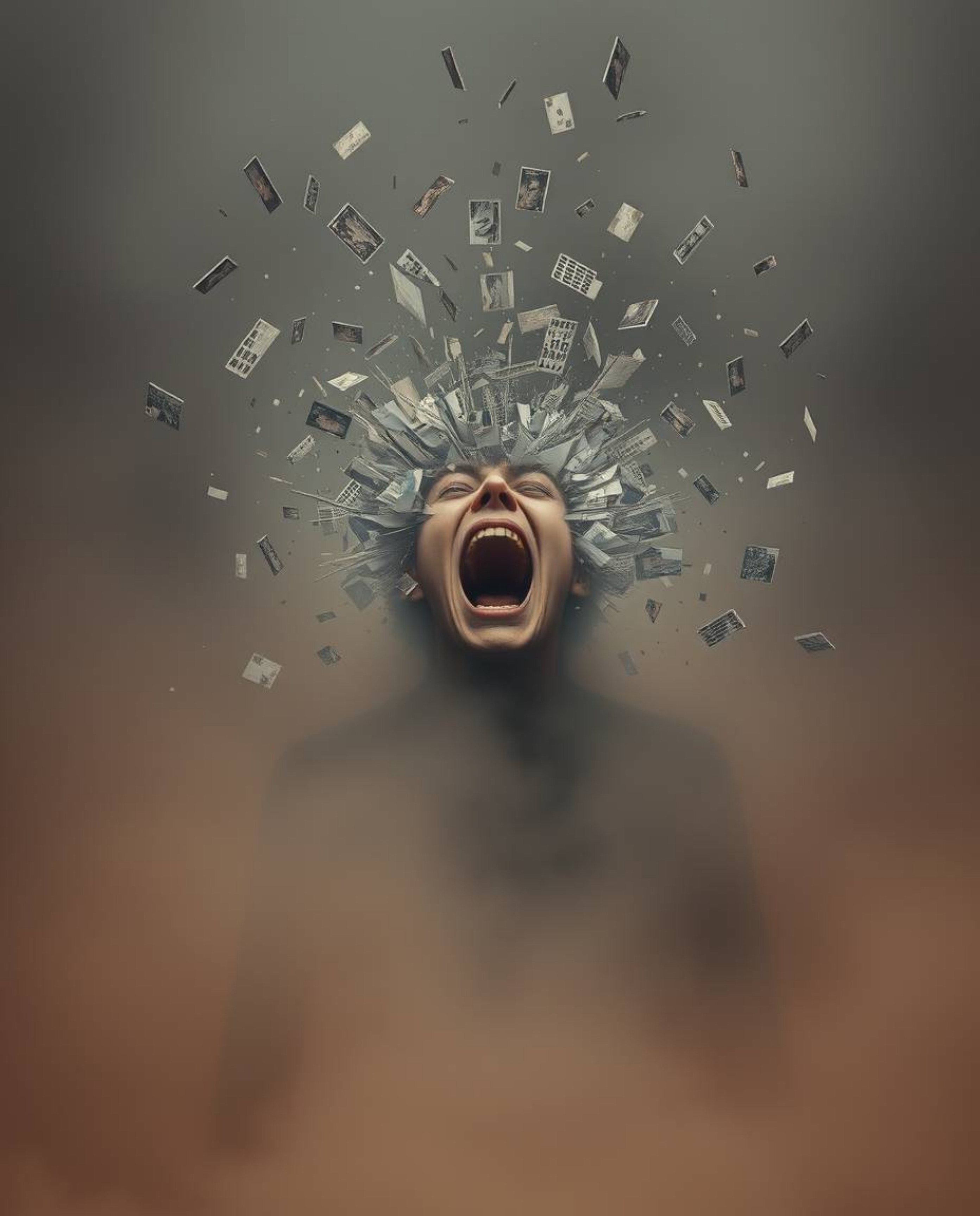 Witness the chilling scene of a person's scream echoing through a world disintegrating into pixels. Thick fog obscures visibi