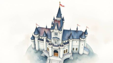 A delicate watercolor painting showcases a classic Disney villain from a unique bird's-eye perspective. The artwork features