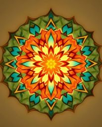 Explore a captivating ethereal spiritual image featuring a geometric floral mandala with a vibrant symmetric design. This art