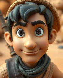 A captivating close-up of a brave Disney-inspired hero embarking on a desert adventure, meticulously crafted in a detailed cl