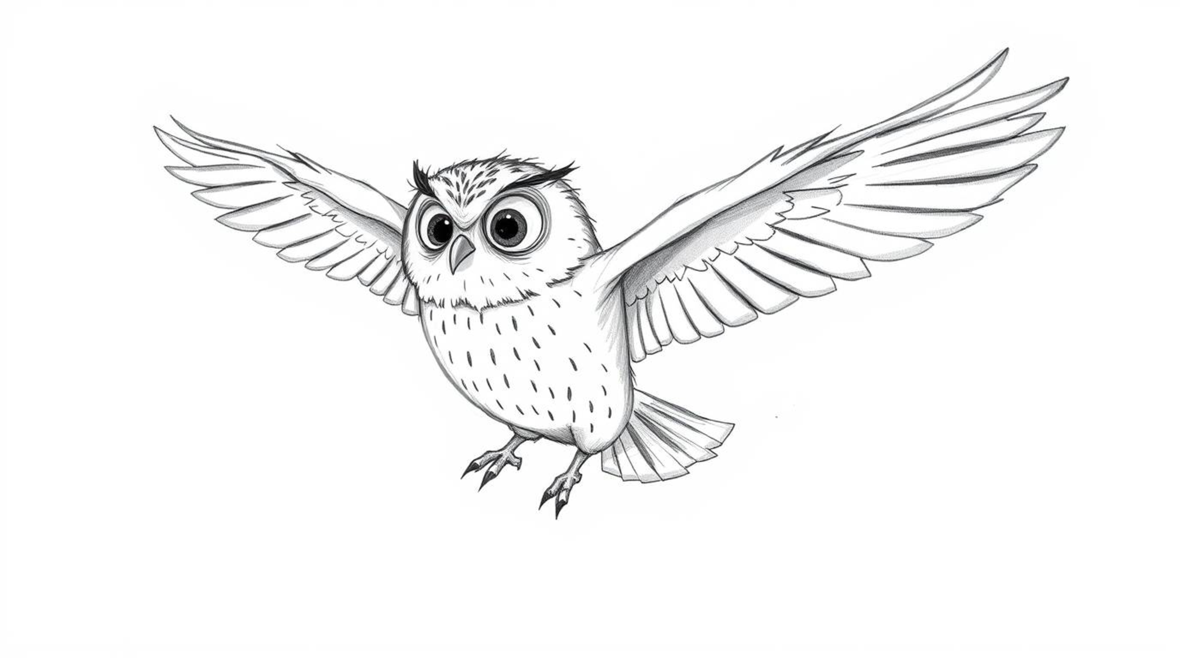A heartwarming hand-drawn sketch in the Pixar style depicts a blind owl patiently teaching birds to fly. Soft pencil strokes
