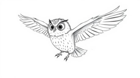 A heartwarming hand-drawn sketch in the Pixar style depicts a blind owl patiently teaching birds to fly.  Soft pencil strokes