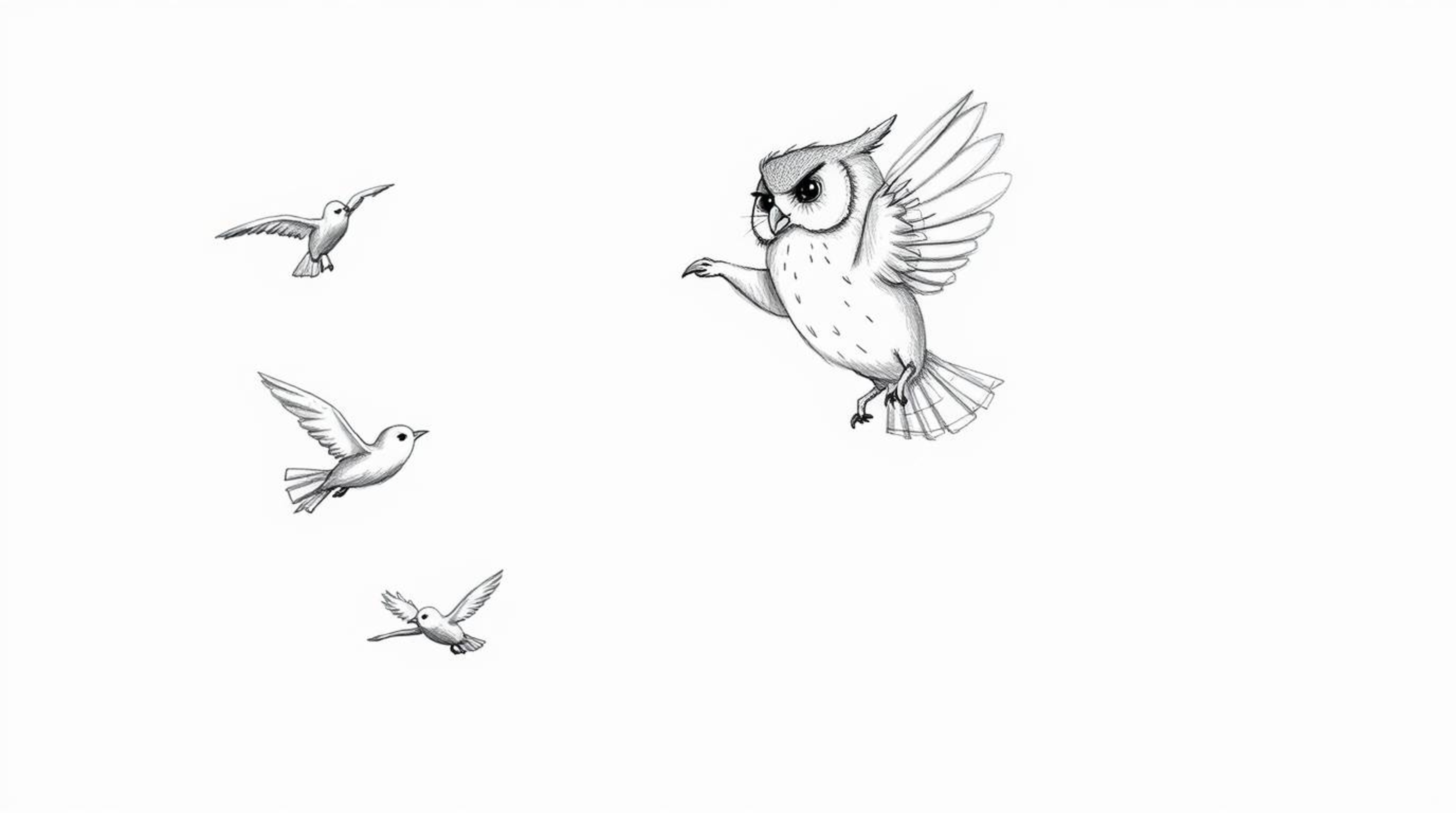 A heartwarming, hand-drawn sketch in the style of Pixar depicts a blind owl with soft, textured pencil strokes passionately t