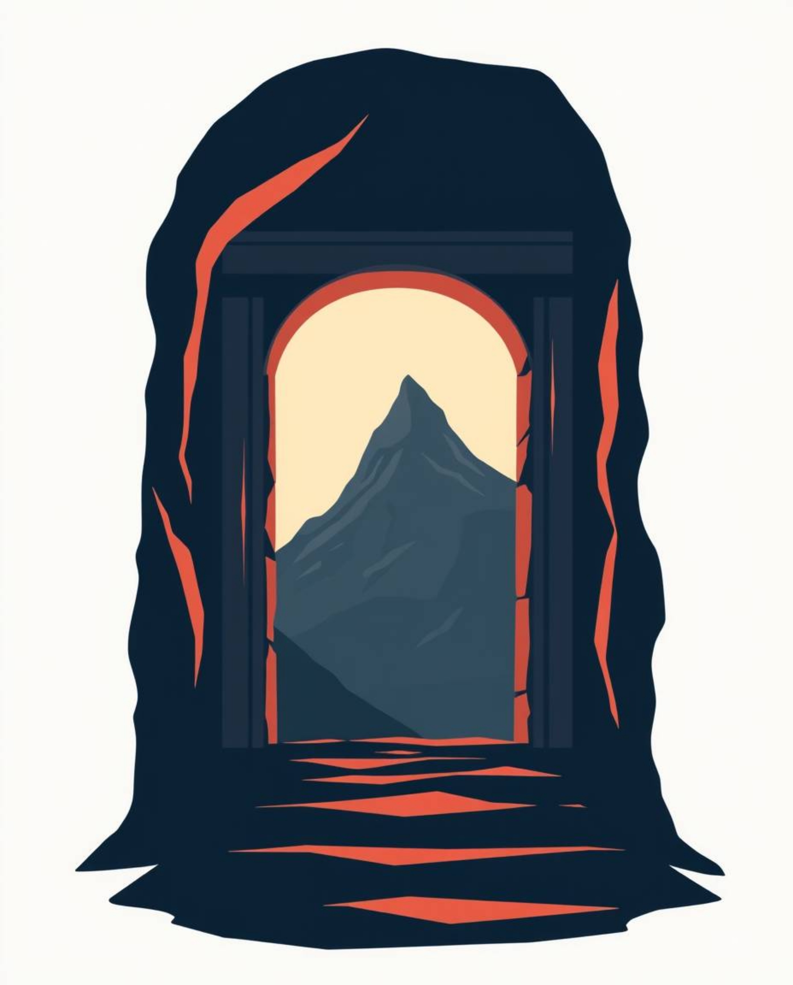 Explore a captivating blend of modern flat design and ancient mystery. This artwork features an ancient doorway adorned with 