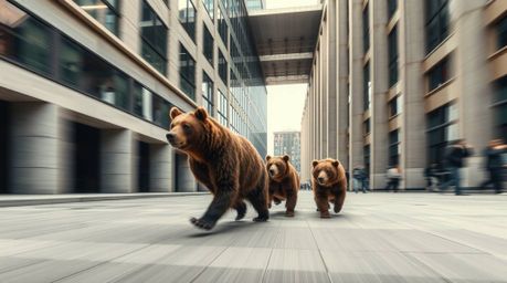 Explore the captivating blend of wildlife and urban landscapes in this architectural color photograph, showcasing a bear fami