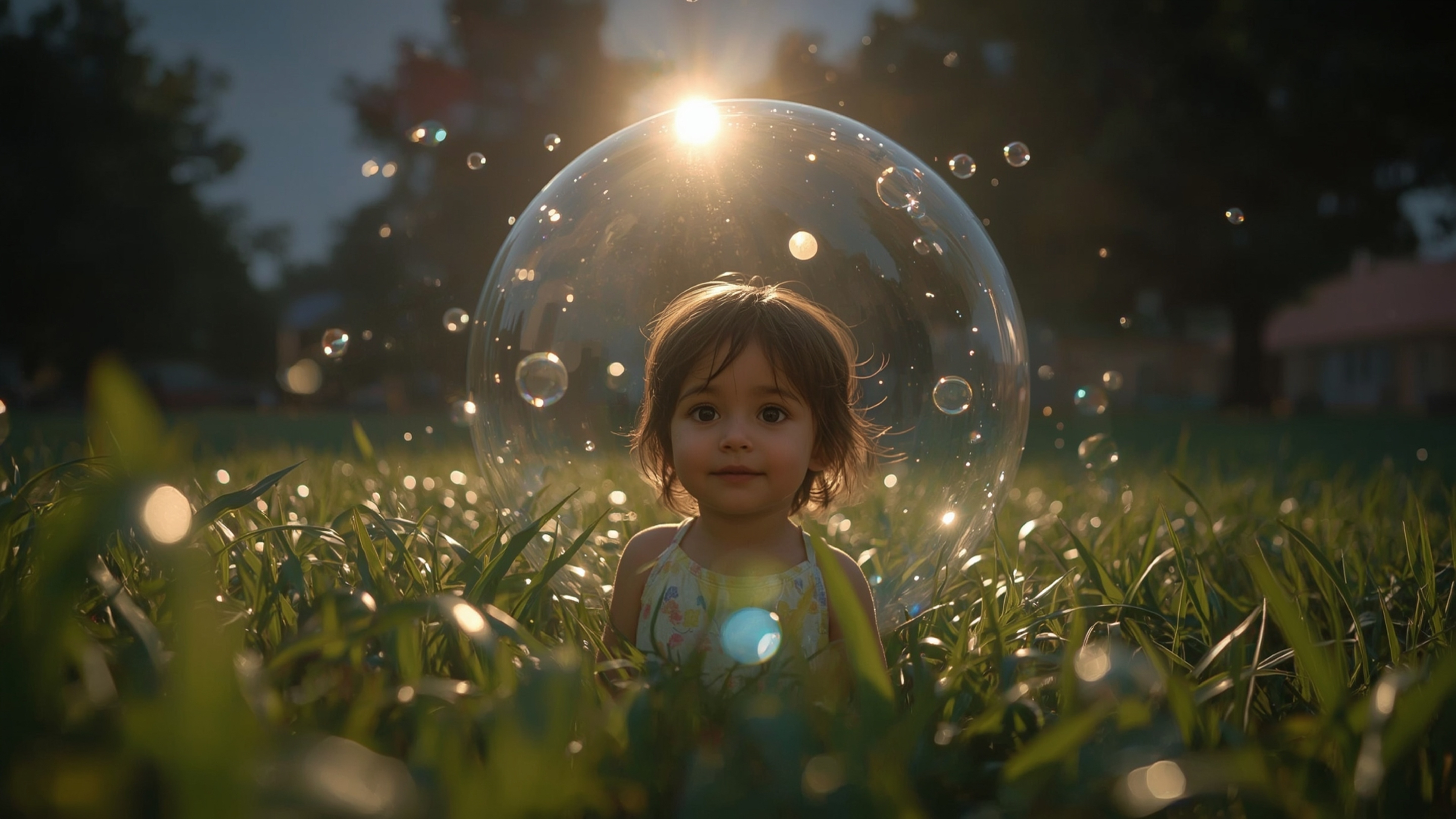 Experience a moment of pure wonder with this vibrant, warmly lit cinematic photograph, reminiscent of Pixar's whimsical charm
