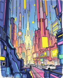 Explore a hand-drawn color sketchnote depicting a futuristic city consumed by glitch mode. This expressive sketch showcases f