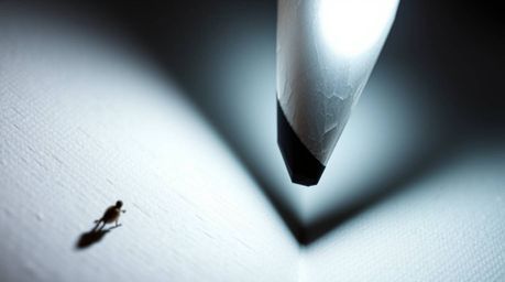 This abstract artwork features intense dramatic lighting and an extreme macro close-up perspective. The piece utilizes an abs