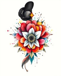 This art print showcases a symbolic traditional tattoo design set against a clean white background. Featuring a striking spli