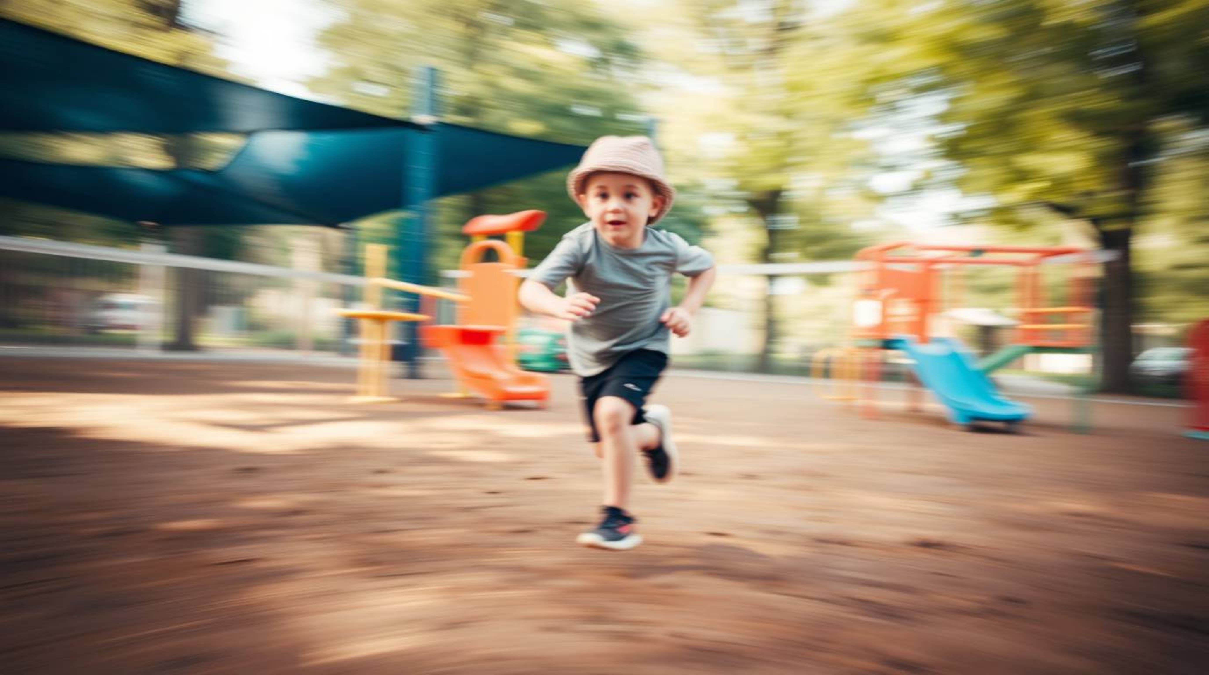 A captivating photograph captures the dramatic energy of a slow-motion run through a playground.  The image employs a stunnin