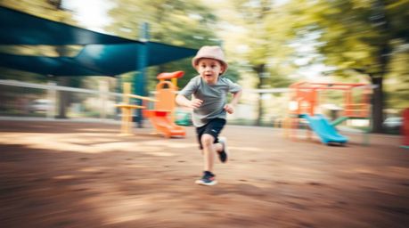 A captivating photograph captures the dramatic energy of a slow-motion run through a playground.  The image employs a stunnin