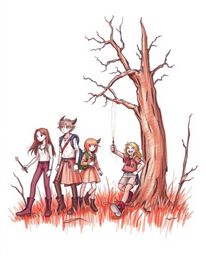 Discover a captivating hand-drawn sketch depicting a group of friends possessing unique abilities, venturing into a mystical