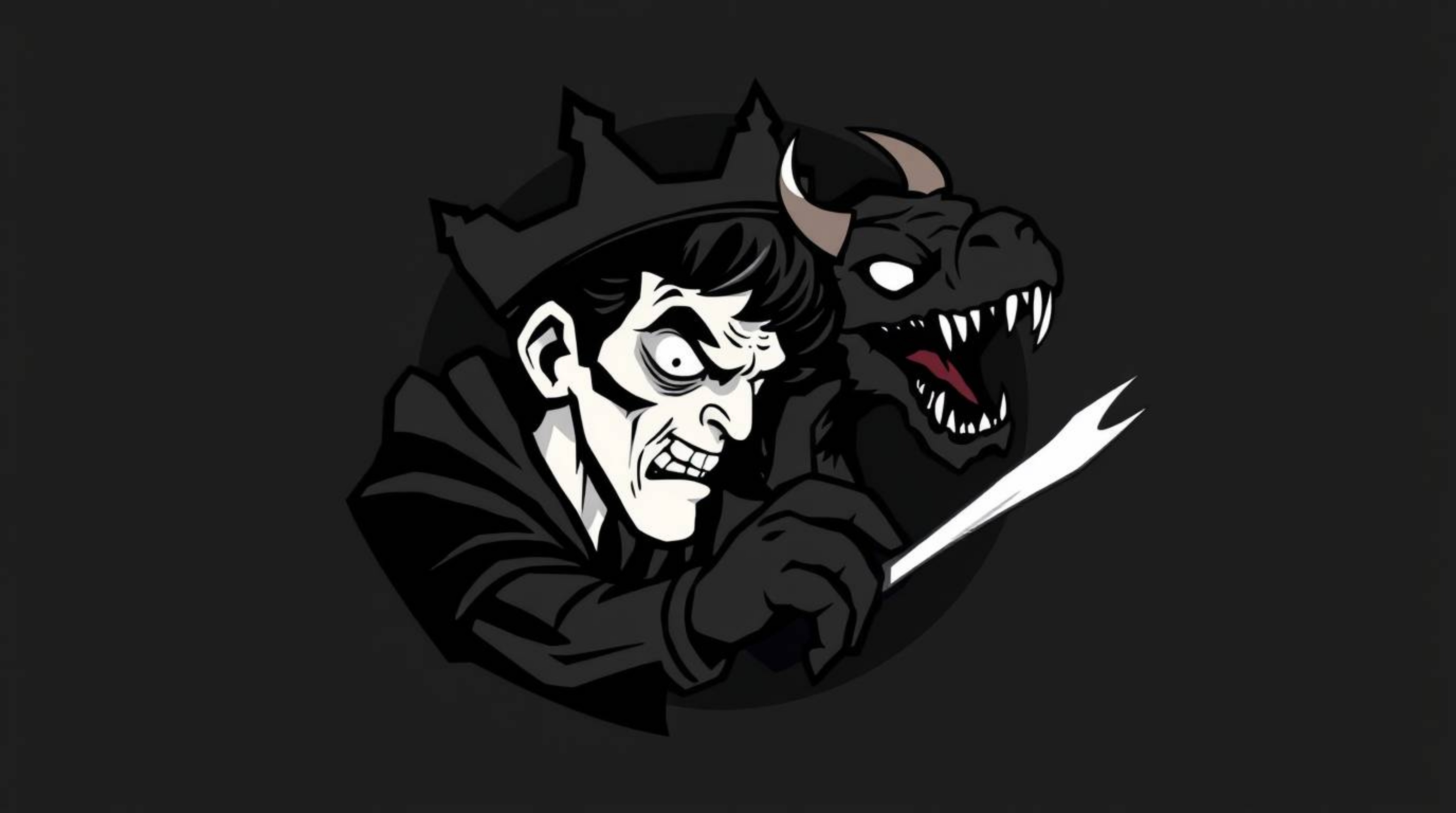 A captivating logo design featuring a charming yet gaunt prince battling a dragon, reminiscent of 1950s animation.  The style