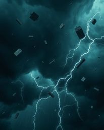 Download high-resolution stock photos of an eerie and creepy surreal storm featuring flying objects and broken gravity. This 