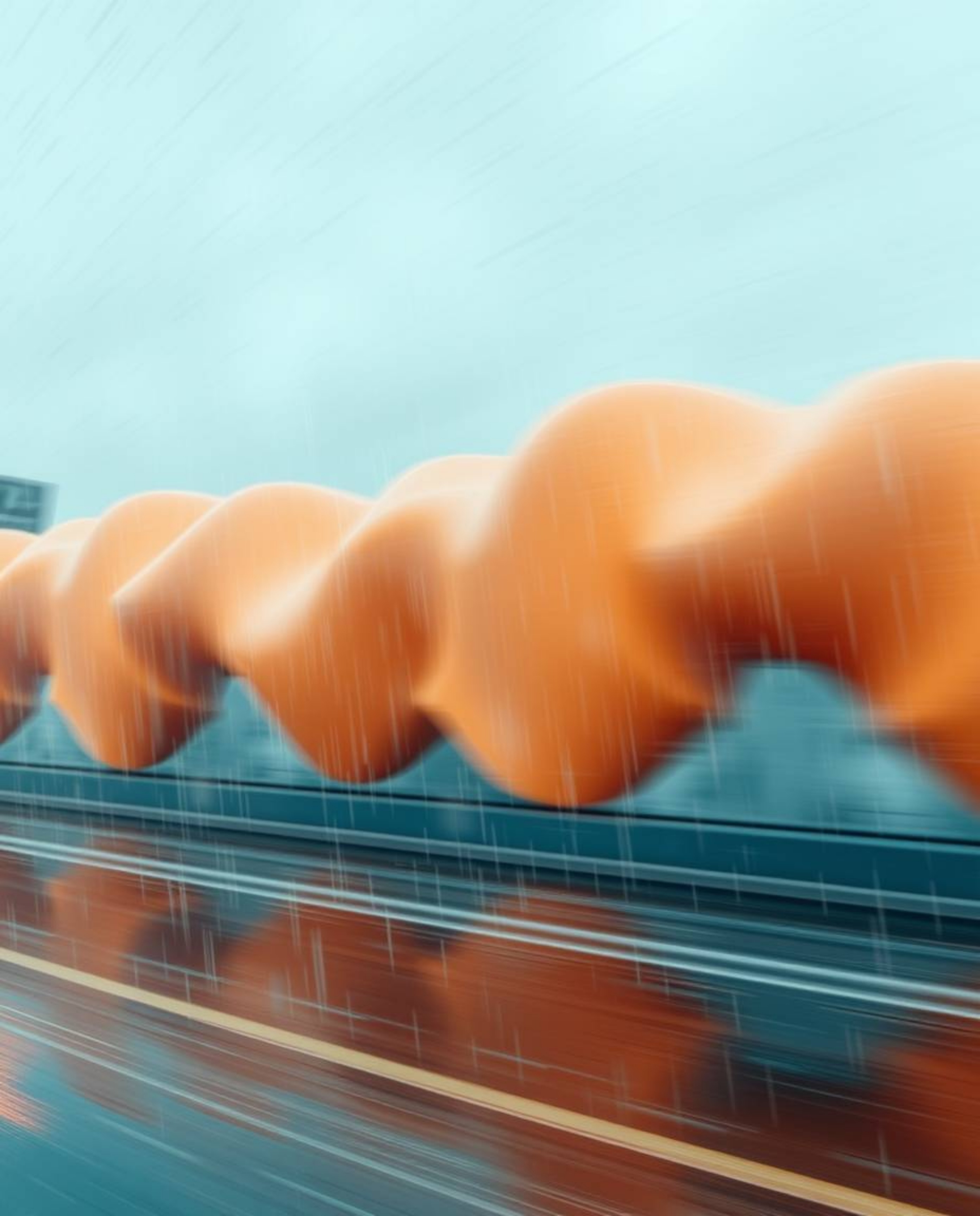 Immerse yourself in a dynamic motion artwork depicting a rainy scene brought to life with 3D shapes, smooth gradient textures