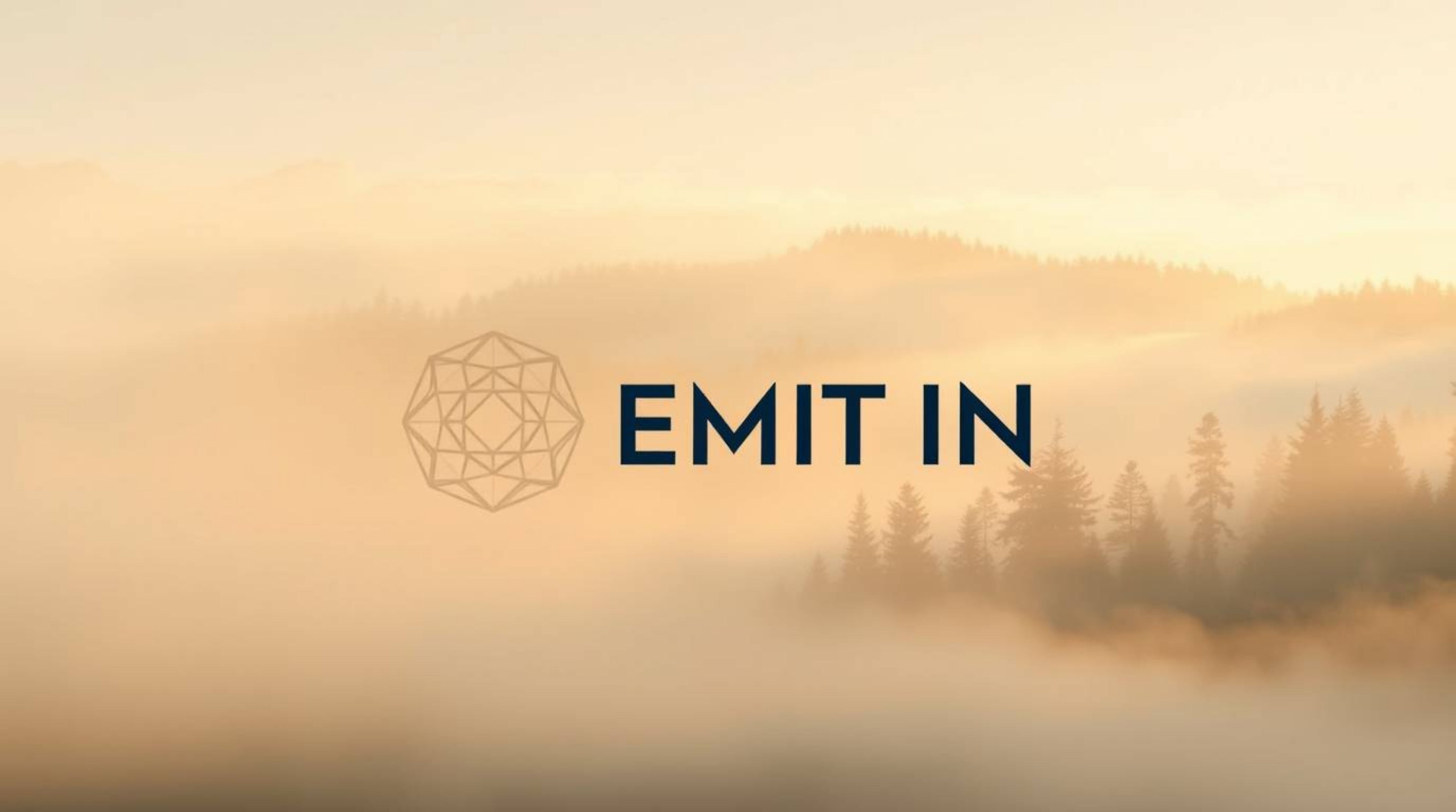 This geometric logo design is inspired by the soft, dreamy atmosphere of mist rising from a hazy golden hour forest. Key elem