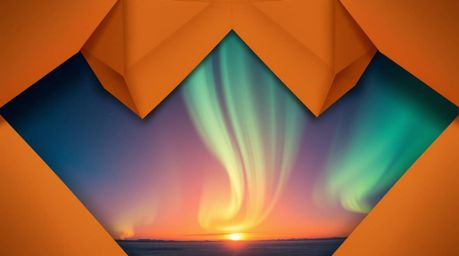 Witness the captivating fusion of art and nature in this intricate origami-style overhead shot. The Northern Lights gracefull