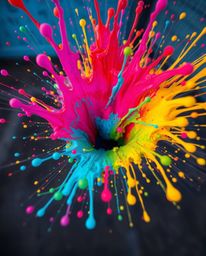 Experience the captivating energy of a colorful paint splash frozen in mid-air, captured with high-speed photography from a h