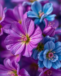 Stunning extreme close-up macro shots of vibrant blue and green flowers in bloom.  Images also explore a unique post-apocalyp