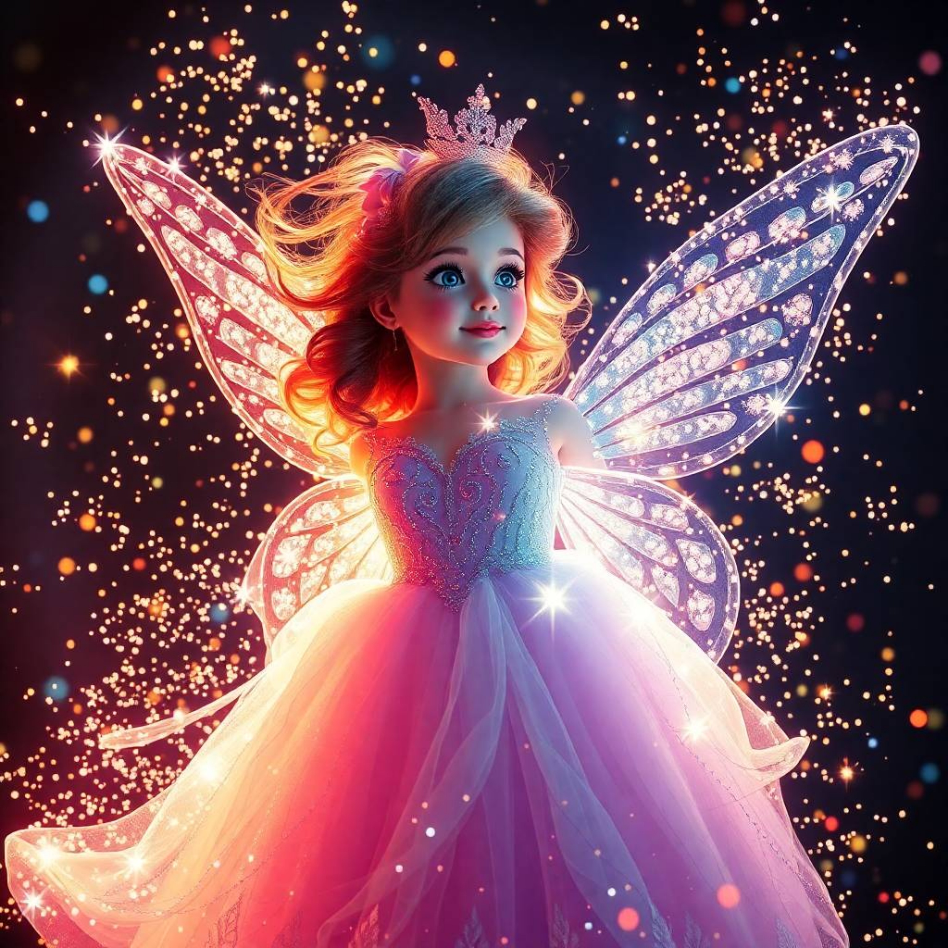 Experience the magic of a fairy godmother appearing in a dramatic cinematic style. Rendered with bright, vibrant colors and