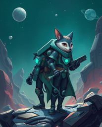 Embark on a futuristic sci-fi adventure with a hero aided by a talking animal sidekick. This illustration showcases a rich, d