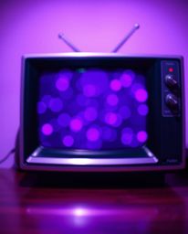 A captivating image showcasing a retro-style TV screen displaying a blurred bokeh effect with deep ultraviolet hues and glitc