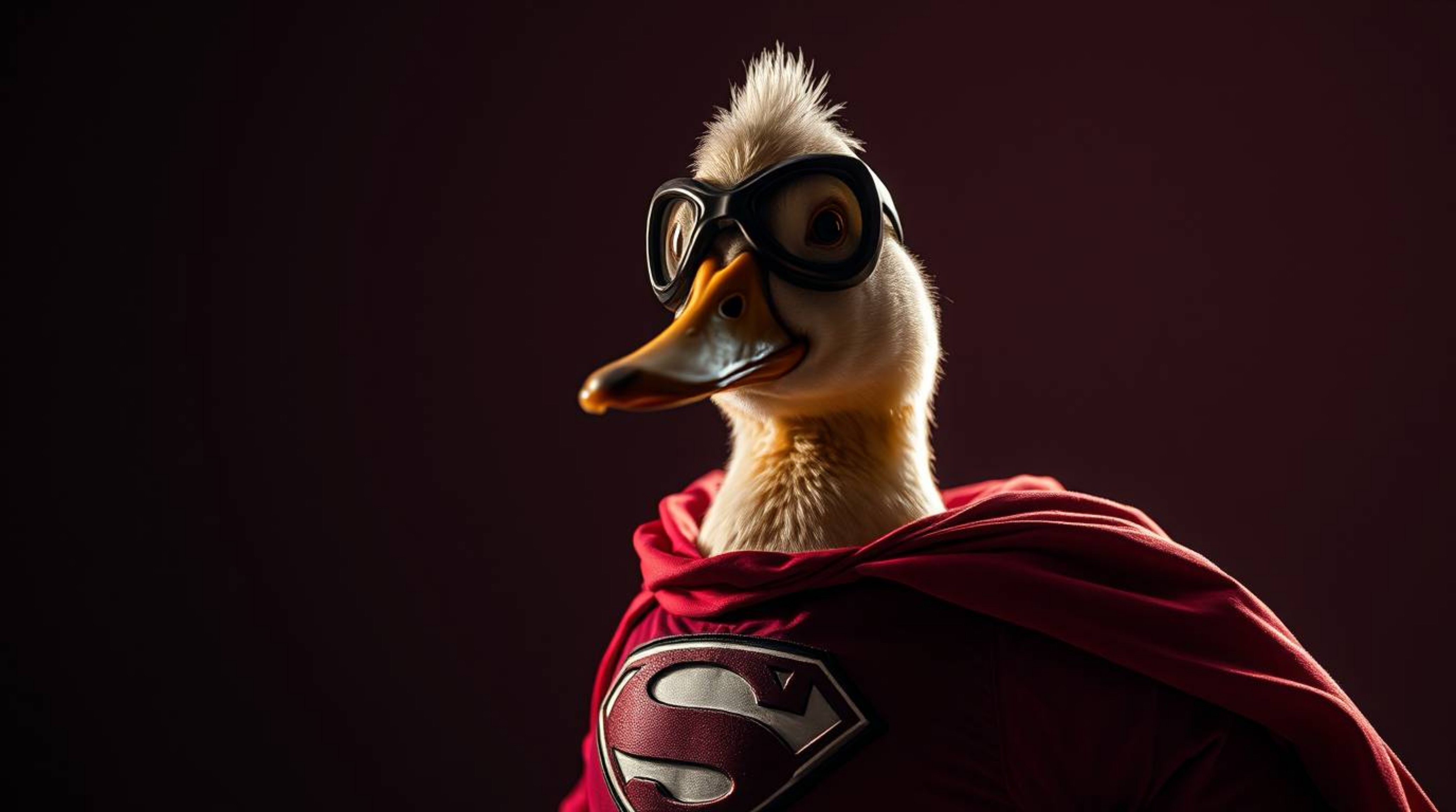 Capture the imagination with a surreal infrared image of a duck donning a zany superhero costume. This otherworldly appearanc