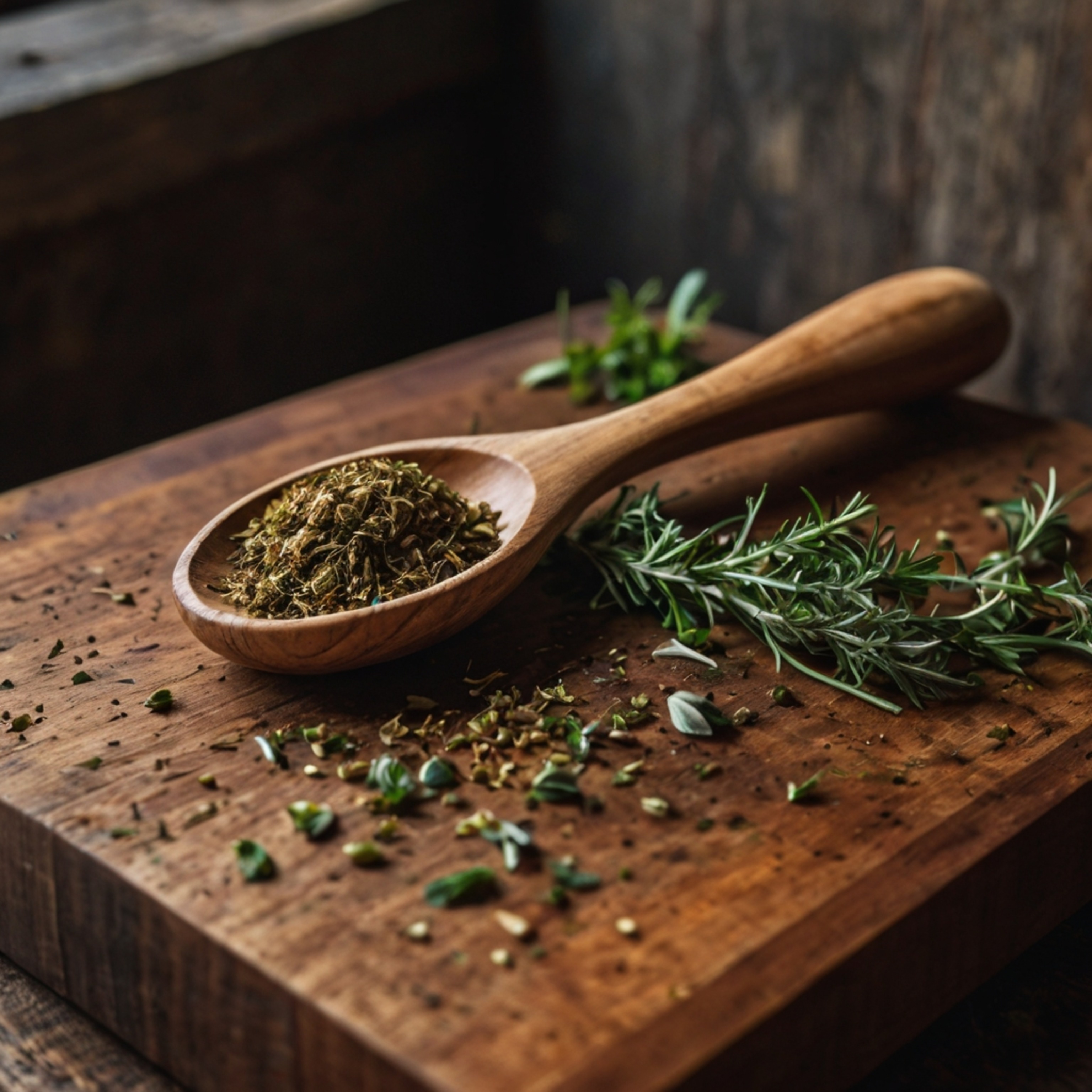 Capture the essence of rustic charm with this image featuring a hand-carved wooden spoon gracefully resting on a well-worn ch