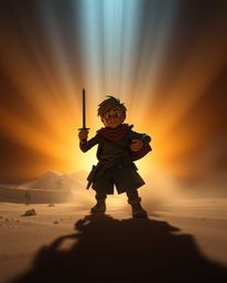 Experience a breathtaking desert adventure with a brave Disney hero! This dramatic scene features stunning volumetric lightin