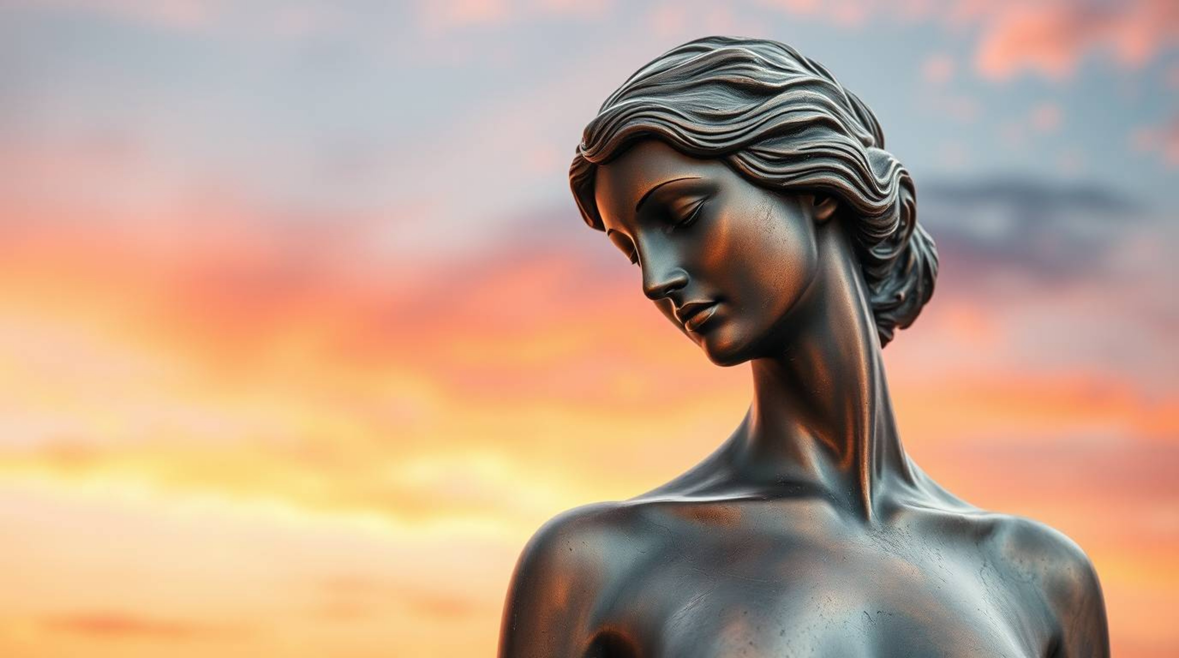This cast bronze sculpture presents a graceful and elegant subject, featuring a captivating gradient texture reminiscent of a