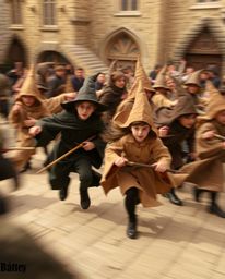 Discover a captivating world of magic and adventure! This digital artwork depicts a magical school bustling with young wizard
