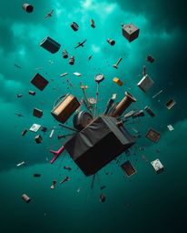 Immerse yourself in a fine art photograph showcasing a rich, deep teal palette and a surreal storm scene. Featuring flying ob
