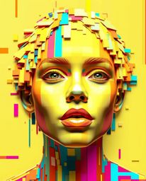 Explore stunning sculpted digital glitch art portraits featuring a pixelated style and bright, vibrant colors. These lively a