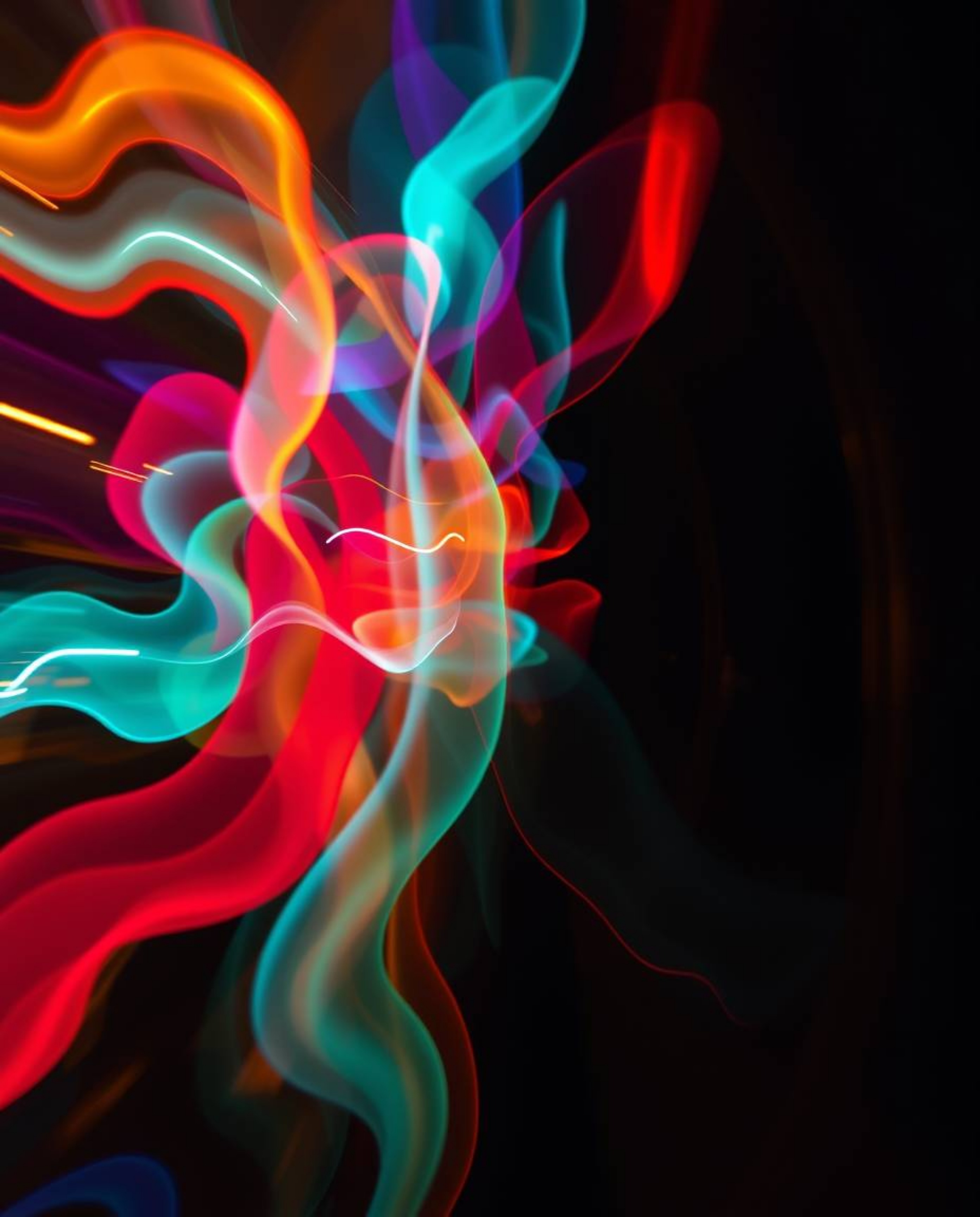 A visually stunning and dynamic abstract photograph capturing the interplay of colorful 3D fluid shapes and geometric forms. 