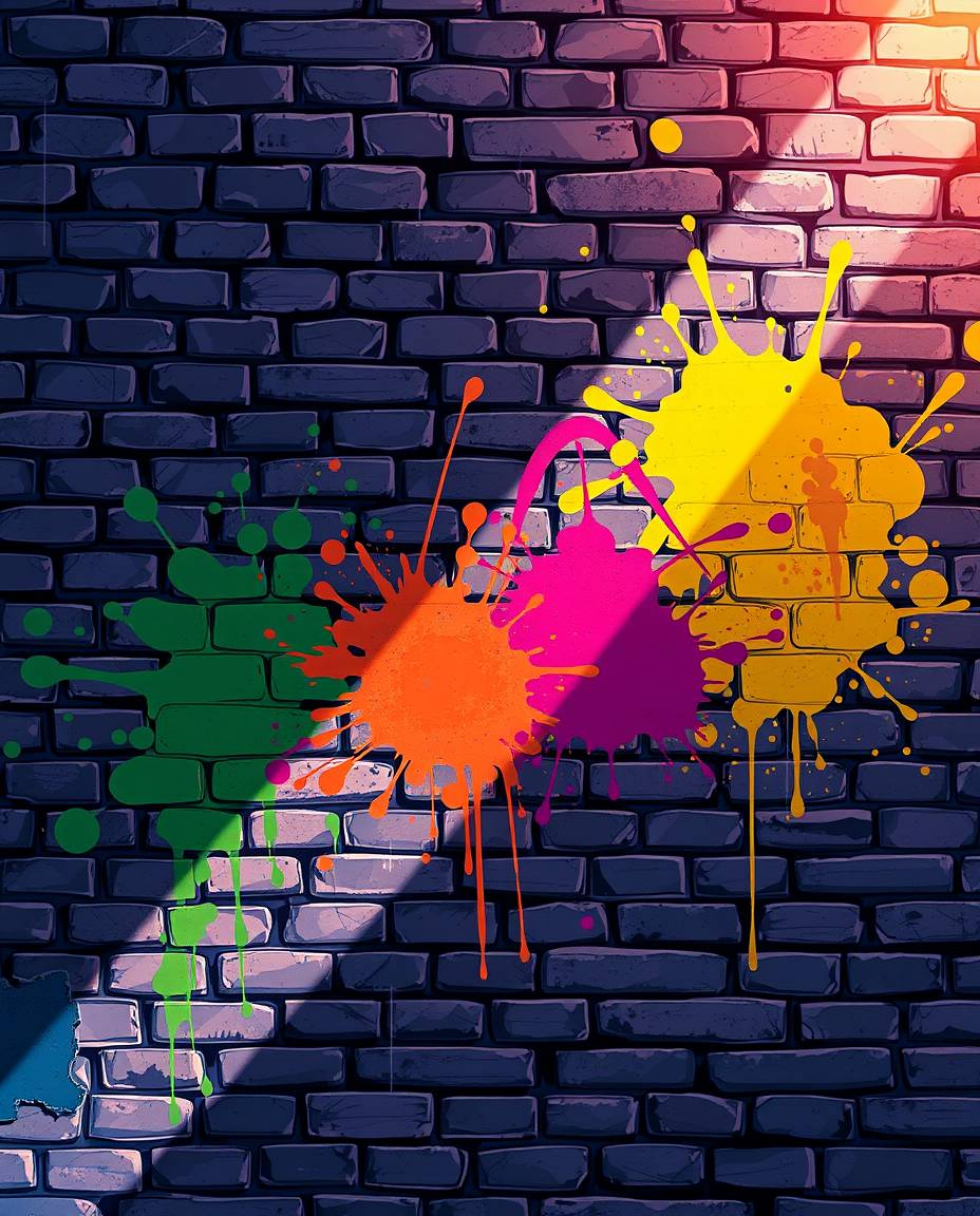 A captivating isekai-style anime illustration featuring graffiti-style colorful splashes on a brick wall. The image showcases