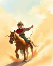 A brave hero embarks on a breathtaking Disney-style desert adventure, beautifully captured in a delicate watercolor painting.