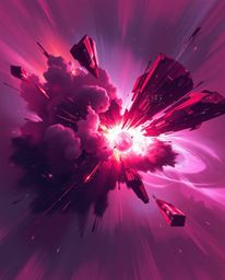 Experience a surreal digital sketch depicting the dramatic collision of galaxies in a cosmic explosion. Rendered in striking 