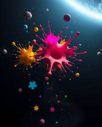 Explore the captivating world of abstract 3D art with these stunning images featuring colorful splash shapes floating in spac