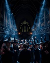 Immerse yourself in the captivating world of a magical school teeming with young wizards. Dramatic lighting and high contras