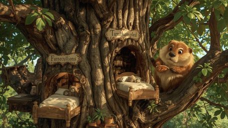 A highly detailed, high-resolution stock photo captures a busy beaver, with bright, expressive eyes, building an intricate, w