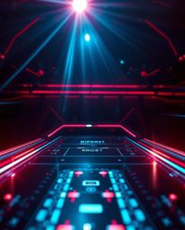 This stunning digital art piece features a futuristic digital interface with captivating geometric patterns and a holographic