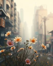 Explore a surreal vision of nature reclaiming urban decay in a post-apocalyptic cityscape. Delicate watercolor paintings capt